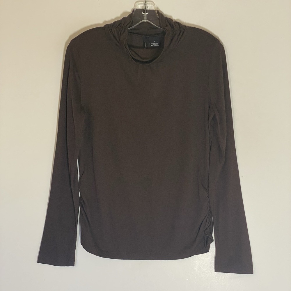 New Directions Top Womens Large Brown Knit Turtleneck Ruched Long Sleeve Stretch